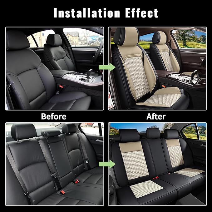 Car Seat Covers Full Set for Subaru Forester 2007-2025 2026 - Breathable Cool Ice Silk Leather Seat Covers - 5 Seats for Subaru Forester Accessories - Black&Beige