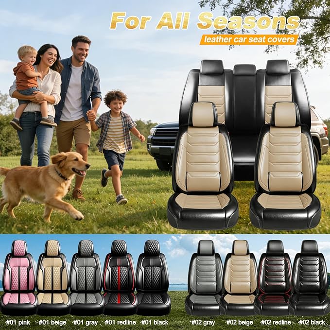 Fit Mazda 3 Car Seat Covers for Select Mazda 3 2010-2019 - Full Coverage Leather, Airbag Compatible, Waterproof & All Weather Seat Cushion Protector, Full Set, Black+Beige