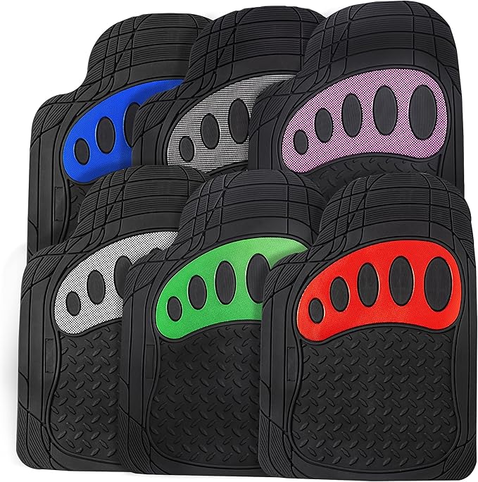 FH Group Automotive Floor Mats - Heavy-Duty Footprint Design Rubber Floor Mats for Cars, Universal Fit Full Set, Climaproof Floor Mats, Trimmable Floor Mats for Most Sedan, SUV, Truck Floor Mats Blue