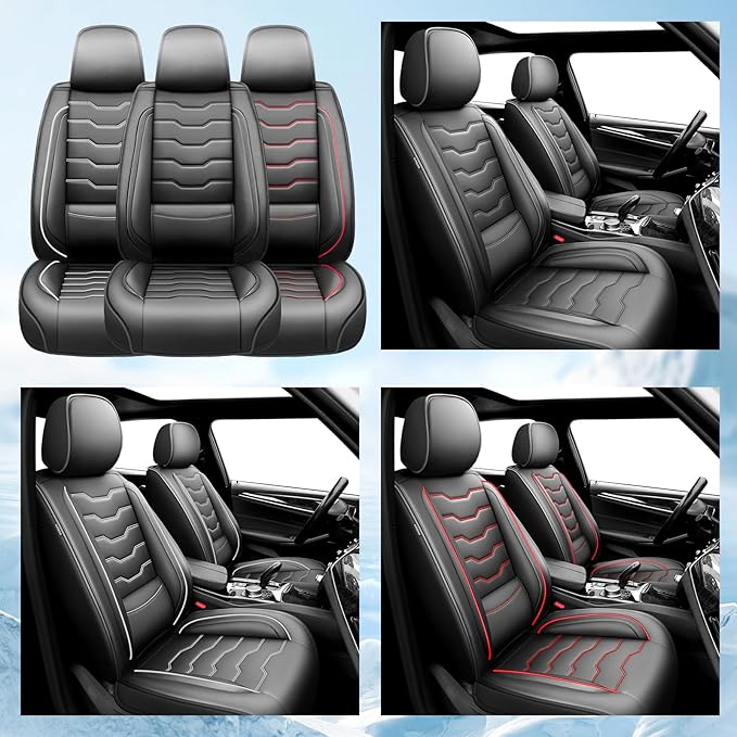 Fit Prius Car Seat Covers for Toyota Prius 2001-2025 2026 -Premium Leather, Waterproof,Breathable,All-Weather Seat Cushion Protecto & Airbag Compatible, 2 Front Seat Black