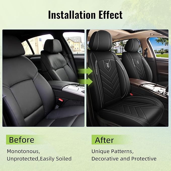 AOMSAZTO Front Seat Covers Fit for Nissan Murano 2011-2025 2026 Waterproof Faux Leather Car Seat Cover Compatible with Airbag(2PCS Front, Black)