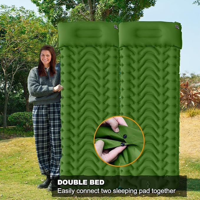 MEETPEAK Camping Sleeping Pad with Pillow, Extra Thickness Inflatable Camping Mat with Foot Pump, Durable Waterproof Lightweight Camping Air Mattress for Hiking Backpacking Traveling