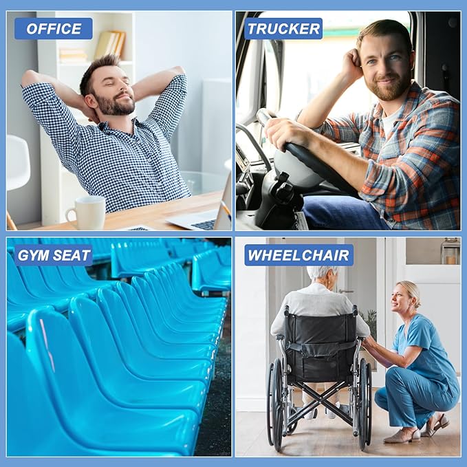Gel Seat Cushion for Long Sitting - 20" x 20" x 1.8" (Extra Thick&Soft) Gel Cushion for People Over 140 lbs, Pressure Relief Cushion for Office Chair, Egg Cushions for Wheelchair, Gel Pad for Car