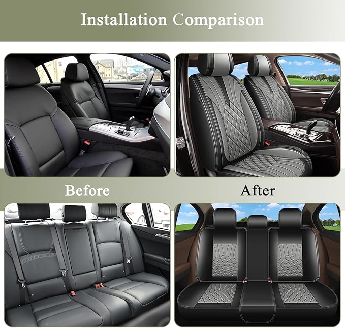 Full Set Car Seat Covers for Hyundai Santa Fe 2007-2025 2026: Breathable Perforated Leather Seat Cover 5 Seats (Black&Grey)