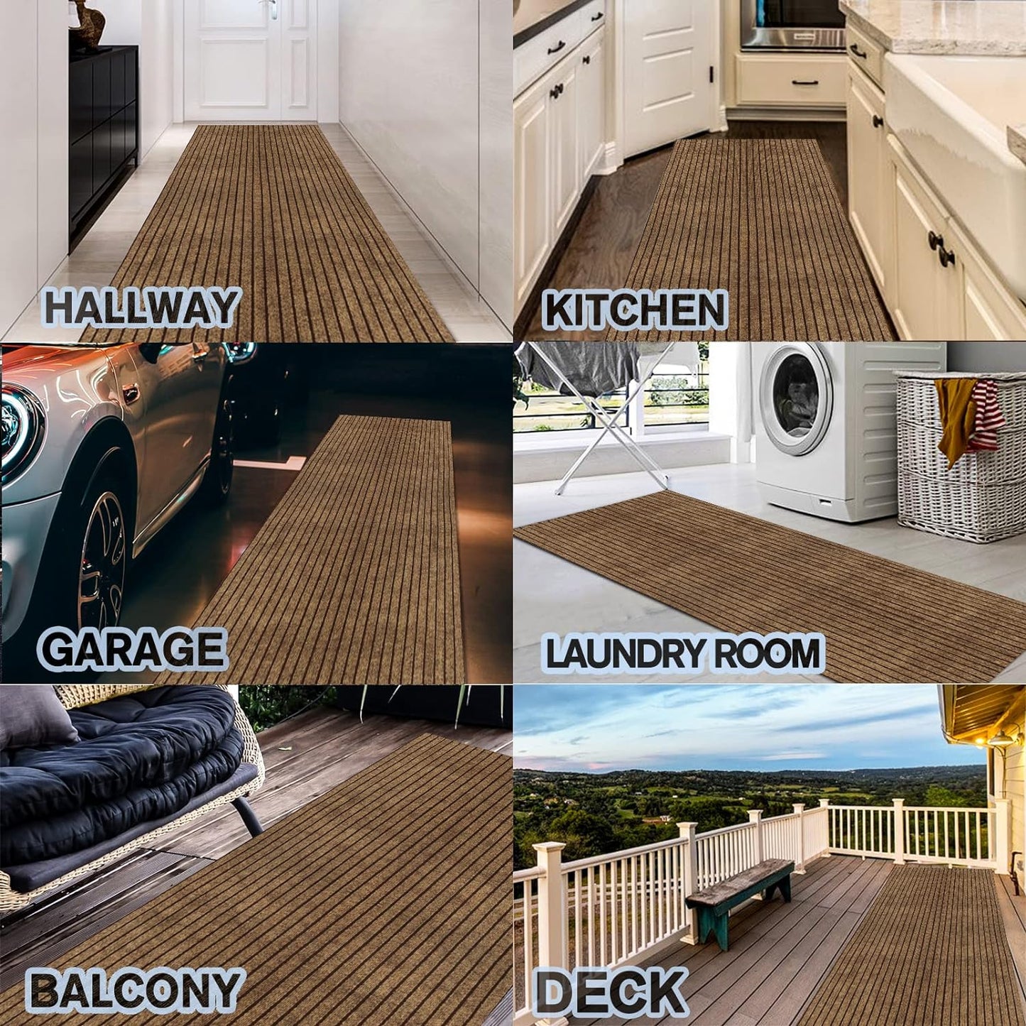 Custom Size Backed Non-Slip Area Rugs Runner, Easy Clean, Waterproof Runner Rugs for Hallway Entryway, Kitchen, Laundry, 4FT x 43FT, Brown Stripe