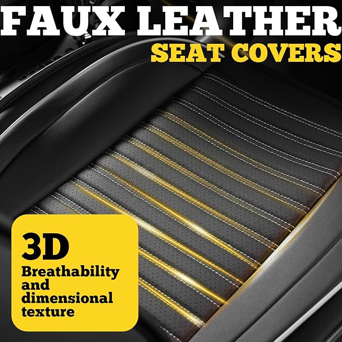 LINGVIDO Front Car Seat Covers, Faux Nappa Leather, Airbag Compatible and Waterproof Protectors for Sedans SUVs, Breathable Anti-Slip Interior for Commuters and Rideshare, Black/Gray