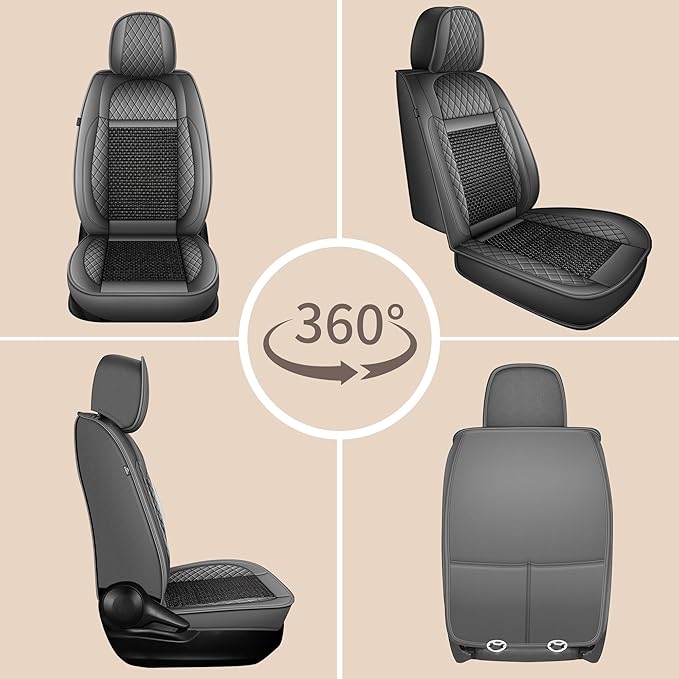 TTX LIGHTING for Toyota Prius 2003-2015 Car Seat Covers, Breathable Ice Silk & Leather Seat Protector, Cool & Anti-Sweat for Long Driving, Airbag Compatible, 2 Front Seats (Black&Gray)