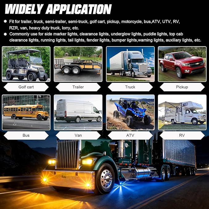 8-Pack Dual Color Watermelon Lights 3 Modes Amber Blue LED Strobe & Steady Lights 360° Visibility Clearance Side Marker Warning Lights for Truck Trailer Kenworth Peterbilt Freightliner