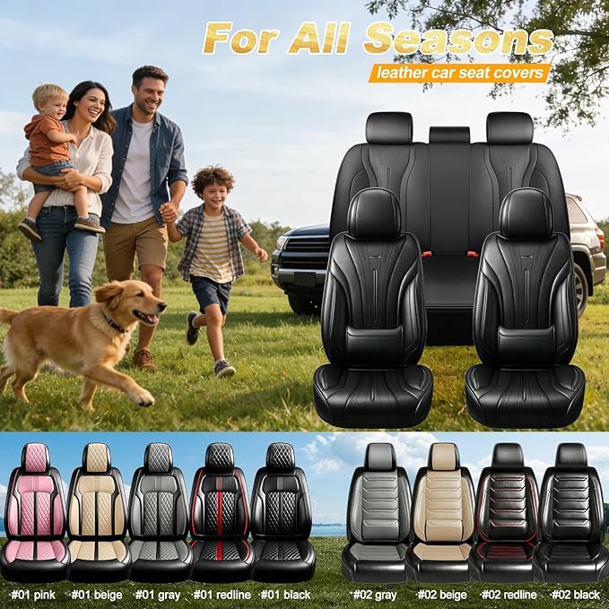 Fit Sonic Car Seat Covers for Select Chevrolet/Chevy Sonic 2012-2020 - Premium Full Coverage Leather, Airbag Compatible, Waterproof & All Weather Seat Cushion Protector, Full Set, Black