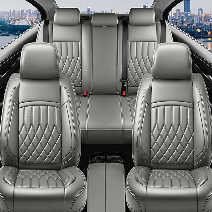 Fit TL Car Seat Covers for Acura TL 2004-2014 - Premium Leather, Waterproof, All-Weather, Airbag Compatible, Anti-Slip, Breathable, Easy Install, Seat Protectors, Full Set, Gray
