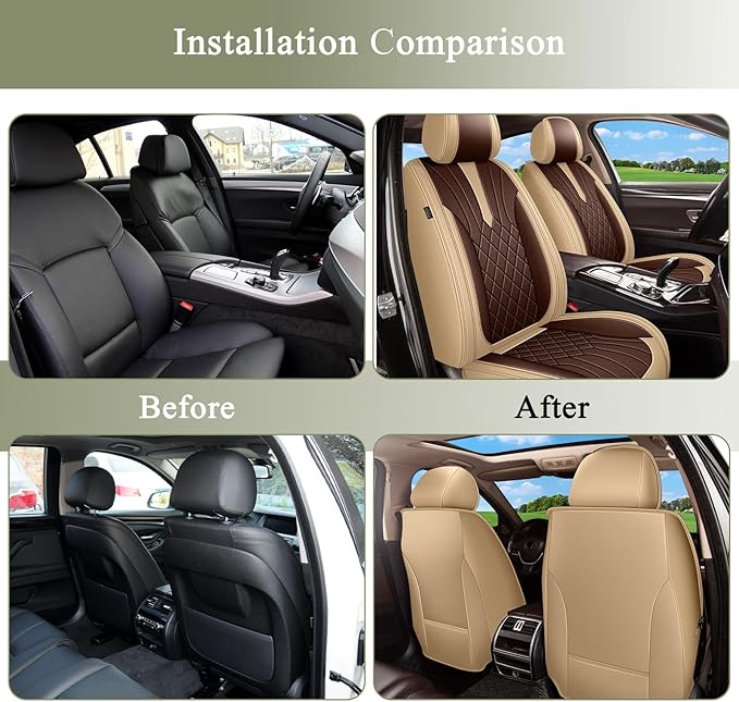 Breathable Car Seat Covers for Nissan Rogue Sport 2017-2022, Front Seats, Perforated Leather, Seat Protector, Interior Trim for Nissan Rogue Sport Accessories (Beige&Brown)