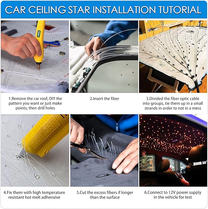 ATOKEE Twinkle Starlight Headliner Kit Mixed 450pcs 9.8ft, 10w Fiber Optic Star Lights for Car Roof Use with APP/Remote