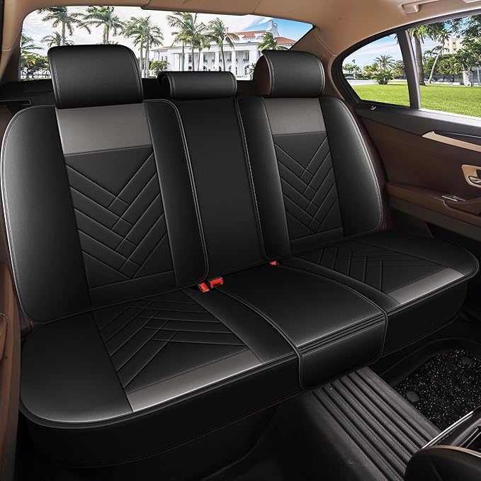 AOMSAZTO Car Seat Covers Full Set Fit for Nissan Juke 2011-2017 Waterproof Faux Leather Car Seat Cushions Automotive 5 Seat Covers Set(Black&Grey)