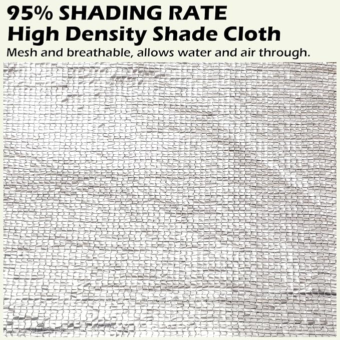 95% Sun Block Heavy Duty Aluminum Foil Shade Cloth with Grommets,13ft x 16ft, Mesh Sun Block Fabric Cover, Canopy, Privacy Screen for Outdoor Patio, Garden, Backyard, Silver