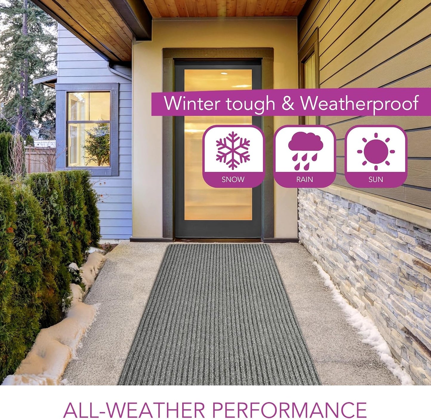 iCustomRug Spartan Weather Warrior Indoor/Outdoor Utility Ribbed Carpet Runner with Non-Slip Thermoplastic Rubber Backing, 3ft X 40ft in Grey