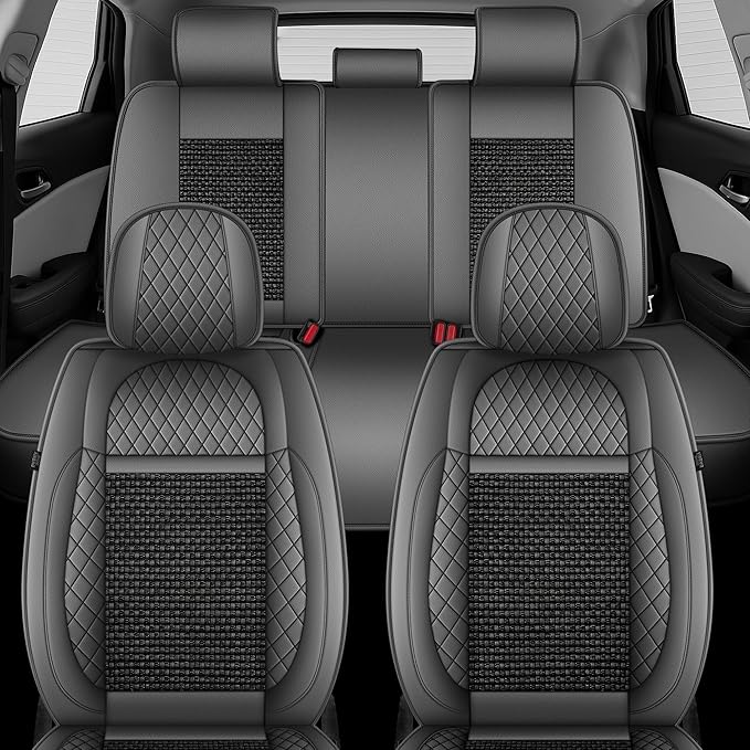TTX LIGHTING for Toyota Camry 2002-2026 Car Seat Covers, Breathable Ice Silk & Leather Seat Protector, Cool & Anti-Sweat for Long Driving, Airbag Compatible, 5 Seats Full Set (Black&Gray)