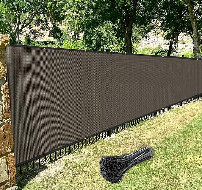Windscreen4less Privacy Fence Screen Heavy Duty Windscreen Fencing Mesh Fabric Shade Net Cover with Brass Grommtes for Outdoor Wall Garden Yard Pool Deck, 8'x161' Brown