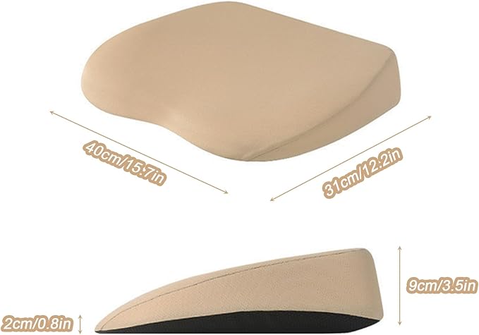 2 in 1 Wedge Car Cushions or Lumbar Support for Driving - 3.5 Inches Soft Memory Foam Driver Seat Cushion for Car Truck - Comfort Coccyx Cushion for Tailbone & Back Pain Relief, Beige