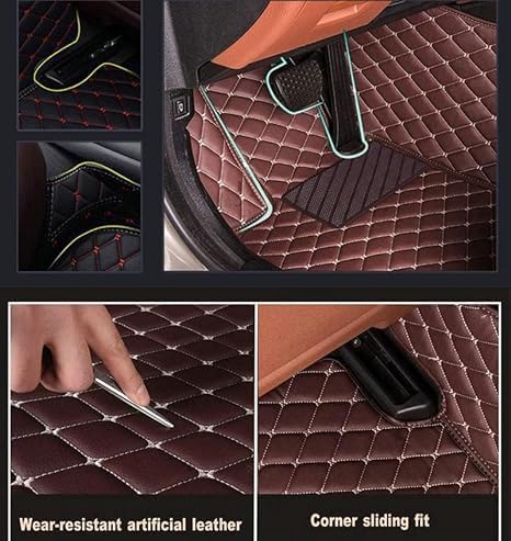 Custom Floor Mats for Cars，Luxury Full Coverage All Weather Car Floor Mats，Leather Car Mat Set ， Floor Mats for 99% of Cars, Trucks & SUVs (Border Purple, Middle Black Rice)