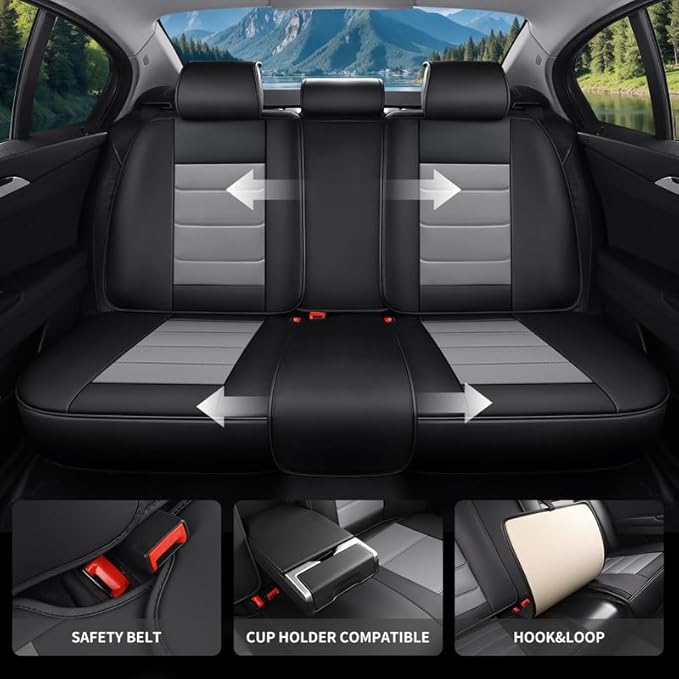 Car Seat Covers Full Set Fit for Buick Regal 2009-2020, Premium Faux Leather Waterproof Car Seat Protectors with Lumbar Support, Breathable Anti-Slip Easy to Install(Black&Gray,Full Set)