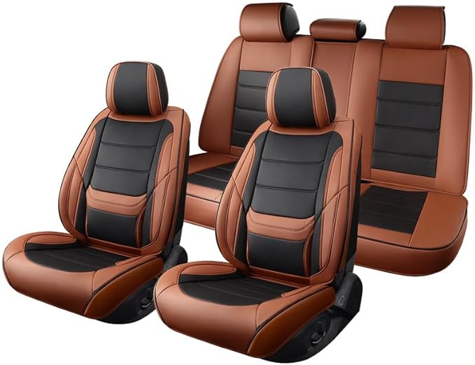 Car Seat Covers Full Set Custom Fit for Buick Verano 2012-2017-Luxury Leather with Lumbar Support, Breathable, Waterproof, Anti-Slip, Durable, Easy to Install (BlackBrown,Full Set)