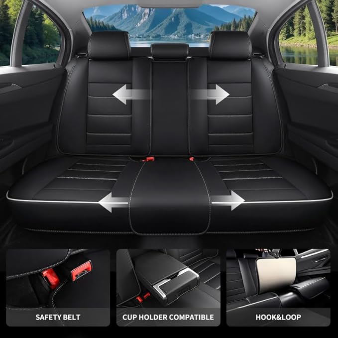Car Seat Covers Full Set Custom Fit for Chevy Equinox 2005-2025 2026-Luxury Leather with Lumbar Support, Breathable, Waterproof, Anti-Slip, Durable, Easy to Install (Black&White,Full Set)