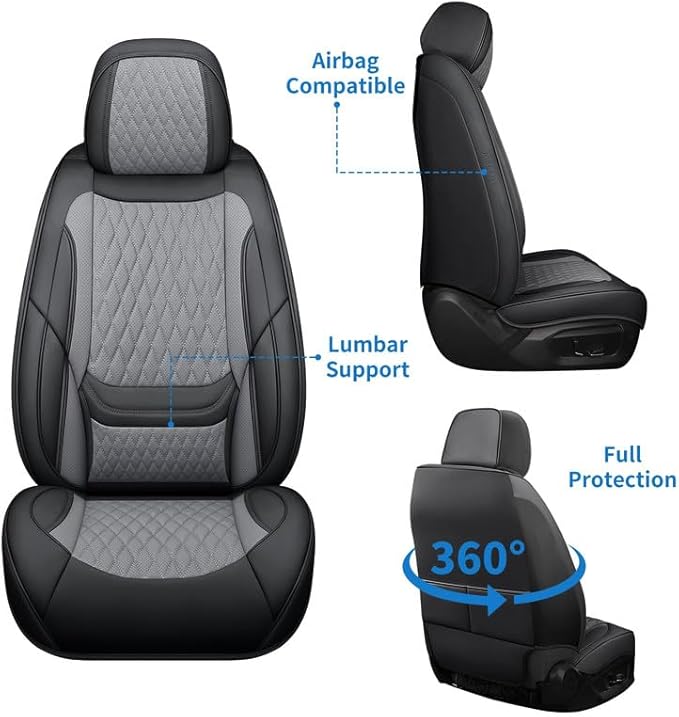 Car Seat Covers Full Set Custom Fit for Chevrolet/Chevy Trailblazer 2021-2026 - Premium Faux Leather with Lumbar Support | Breathable, Waterproof, Anti-Slip, Durable (Black&Gray,Full Set)