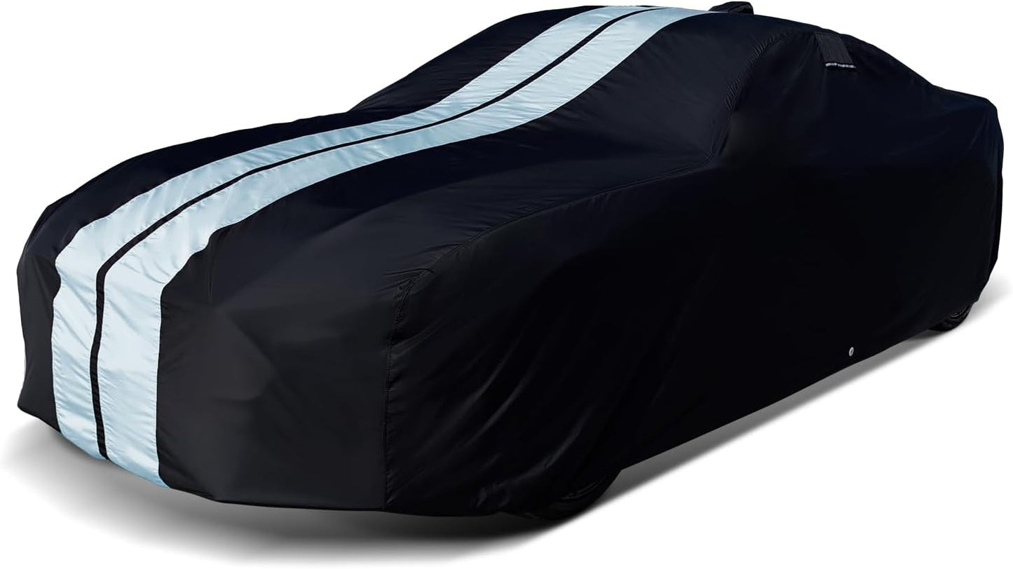 iCarCover Custom Car Cover for Pontiac Astre Wagon (1975-1977) Waterproof All-Weather Rain Snow UV Sun Protector Full Exterior Indoor Outdoor Car Cover (Stripe - Black/Gray)