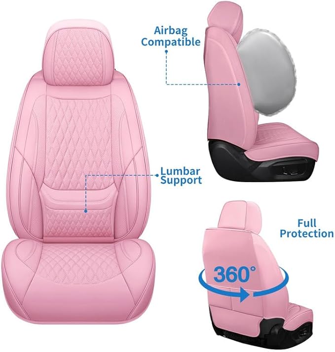 Front Seat Car Seat Covers Custom Fit for Chevrolet/Chevy Spark 2012-2022 - Premium Faux Leather with Lumbar Support | Breathable, Waterproof, Anti-Slip, Durable (Pink,Front Seat)