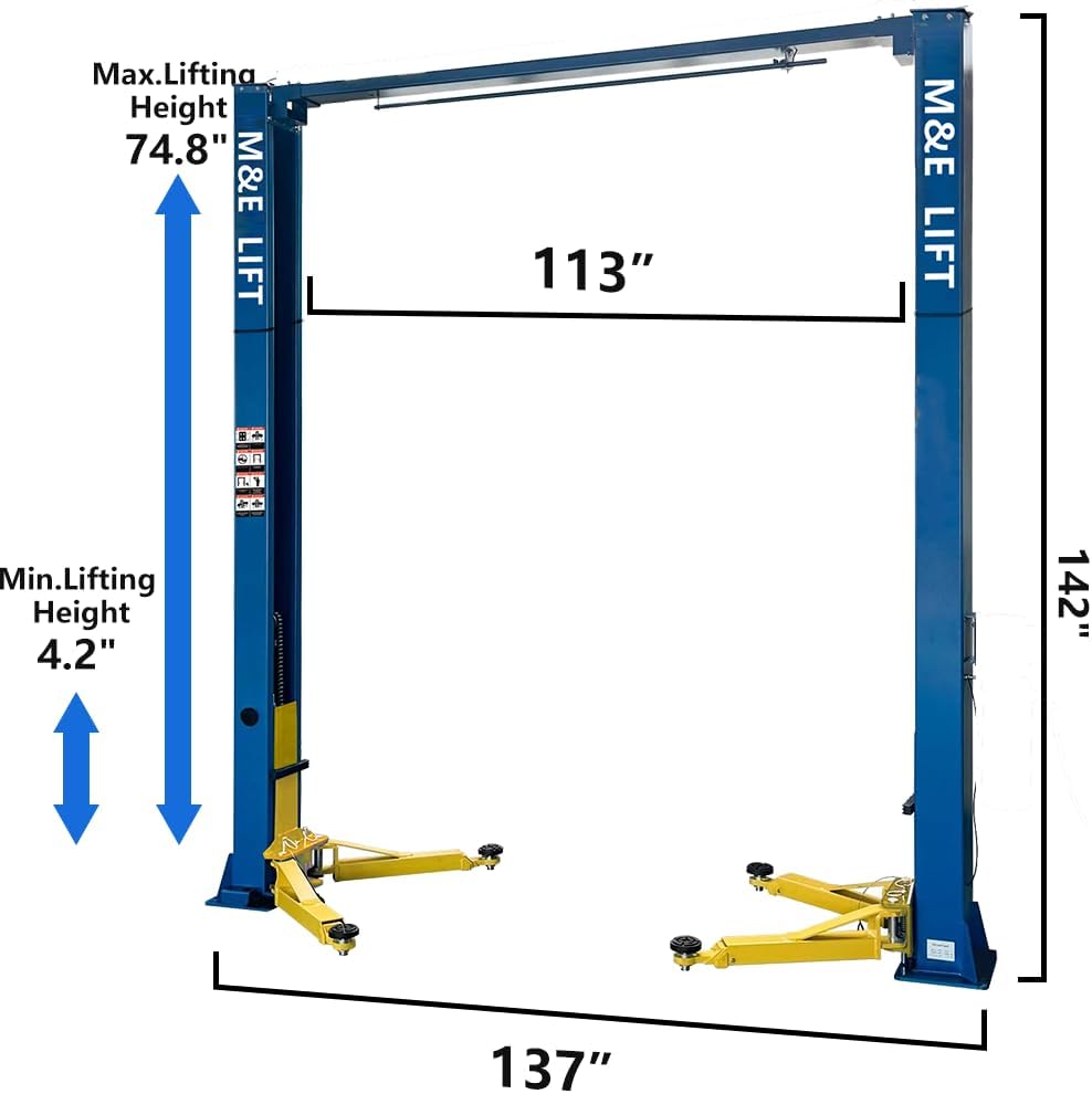 ME 9000lbs 110v 2 Post Lift Max. Lifting Height 74.8" 2 Post Car Lift Auto Lift Clearfloor Lifts Car Hoist for Home Shop Garage(ME-M90-110V)