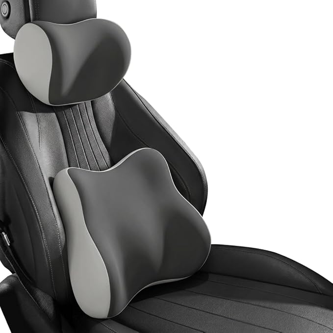 Car Headrest Pillow & Lumbar for Audi A4 B8 Sedan 2007 2008 2009 2010 2011 2012 2013 2014 2015, Car Seat Neck Pillow Back Support, Breathable All-Season Automotive Seat Cushions, 2PCS