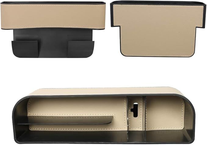 JEYODA Car Seat Gap Filler Organizer, Car Organizer Front Seat, Pack Auto Console Side Storage Box with Cup Holders，Car Organizers and Storage for Holding Phone, Sunglasses, Wallet 1PC(beige)