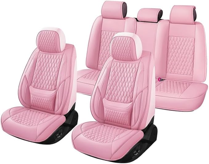 Car Seat Covers Full Set Custom Fit for Chevrolet/Chevy Spark 2012-2022 - Premium Faux Leather with Lumbar Support | Breathable, Waterproof, Anti-Slip, Durable (Pink,Full Set)