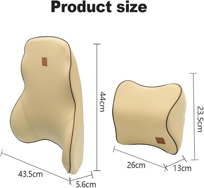 Car Driver Pillow Lumbar Support Back Cushion Fit for Seat Neck Pillow Washable Pillow Cushion(1 Set Beige)