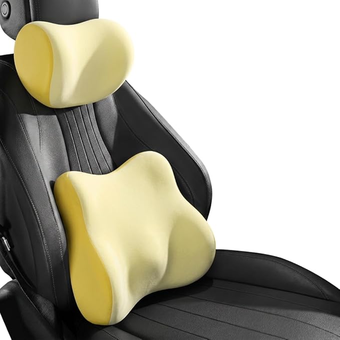 Car Headrest Pillow & Lumbar for Audi RS Q3 Sportback F3 SUV Coupe 2019-2024, Car Seat Neck Pillow Back Support, Breathable All-Season Automotive Seat Cushions, 2PCS,D Dual Yellow