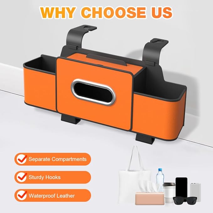 3-in-1 Car Backseat Organizer with Cup Holder, Tissue Box, Trash Bin & Hooks, 2026 Multifunctional Back Seat Car Organizer for Phones, Snacks, Drinks, and Handbags (brown)