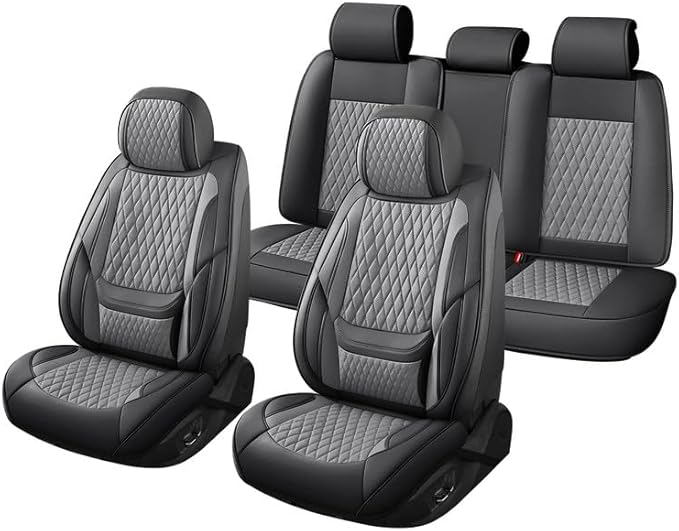 Car Seat Covers Full Set Custom Fit for Chevrolet/Chevy Trailblazer 2021-2026 - Premium Faux Leather with Lumbar Support | Breathable, Waterproof, Anti-Slip, Durable (Black&Gray,Full Set)