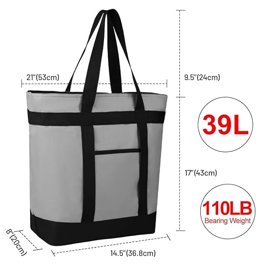 CIVJET Insulated Reusable Tote Bag for Grocery Shopping for Women/Men, Pizza/Food Delivery Bag to Keep Food Cold/Hot for Uber Eats/Doordash/Grubub, Cooler Bags for Travel/Beach/Picnic, Cooler Bag,Grey