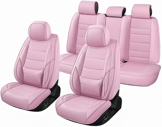 Car Seat Covers Full Set Custom Fit for Ford Maverick 2022-2025 - Premium Leather with Lumbar Support, Breathable, Anti-Slip & Excellent Seating Experience (Pink, Full Set)