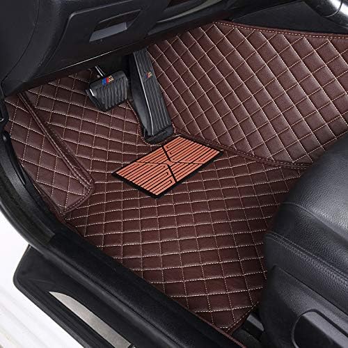 Custom Floor Mats for Cars fit 95% Sedan SUV Sports Car Full Coverage All Weather Men Women Pads Protection Non-Slip Leather Floor Liners (Black Brown Stitching)