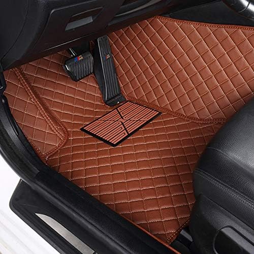 Custom Floor Mats for Cars fit 95% Sedan SUV Sports Car Full Coverage All Weather Men Women Pads Protection Non-Slip Leather Floor Liners (Black Brown Stitching)