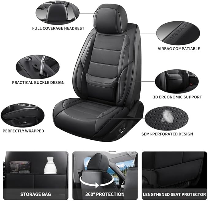 Car Seat Covers Full Set Custom Fit for Ford Bronco 4-Door/Bronco Sport 2021-2025 - Premium Leather with Lumbar Support, Breathable, Anti-Slip & Excellent Seating Experience (Black, Full Set)