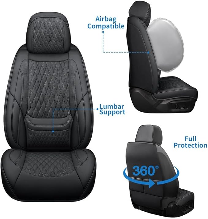 Front Seat Car Seat Covers Custom Fit for Mercury Milan 2006-2011 - Premium Faux Leather with Lumbar Support | Breathable, Waterproof, Anti-Slip, Durable (Black,Front Seat)