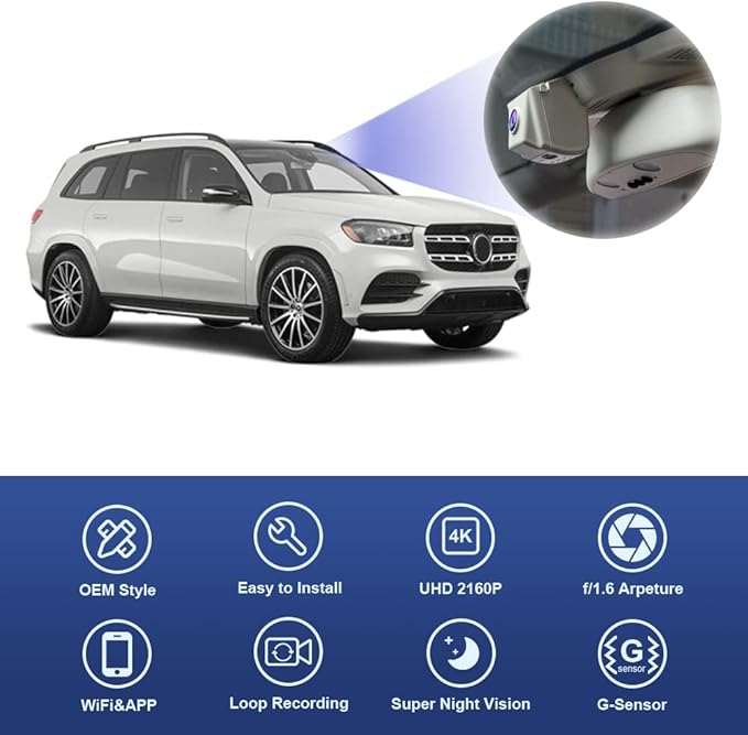 Fitcamx 4K Dash Cam Suitable for Mercedes-Benz GLE GLS (Model D) 2020-2026 V167 X167, OEM Factory Look, UHD 2160P Video, Built-in WiFi & APP, G-Sensor, Loop Recording, Easy to Install, 64GB Card