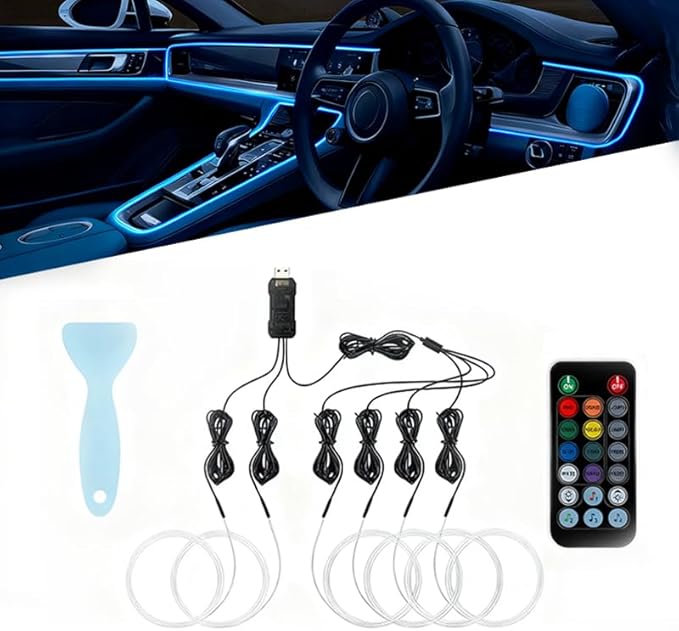 Car LED Lights Interior for Tesla Model X 2015–2025, 6 in 1 Ambient Lighting Kit with Remote Control, Car USB LED Strip Lights with Sync to Music, for Cars Trucks SUVs, 8m