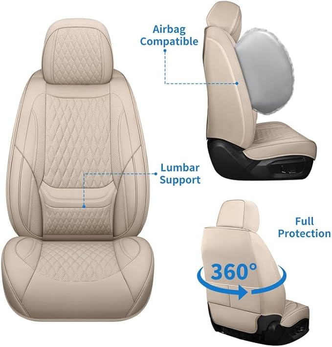 Car Seat Covers Full Set Custom Fit for Buick Encore GX 2012-2026 - Premium Faux Leather with Lumbar Support | Breathable, Waterproof, Anti-Slip, Durable (Beige,Full Set)