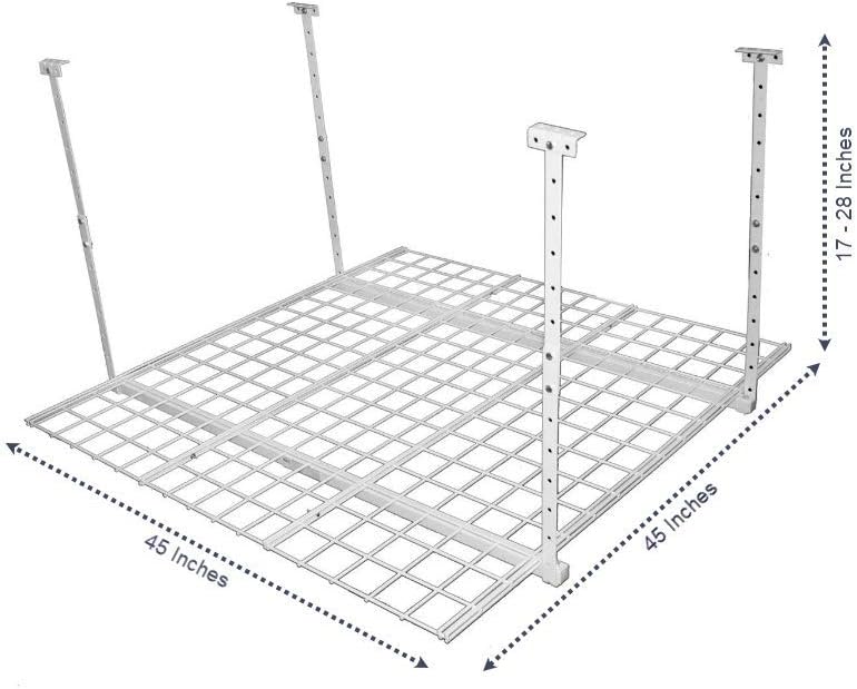 Overhead adjustable Garage Storage Rack,Heavy Duty Steel Garage Storage System, 45-Inch x 45-Inch, White