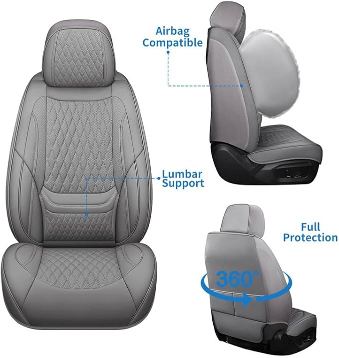 Car Seat Covers Full Set Custom Fit for Ford Focus 2000-2018 - Premium Faux Leather with Lumbar Support | Breathable, Waterproof, Anti-Slip, Durable (Gray,Full Set)