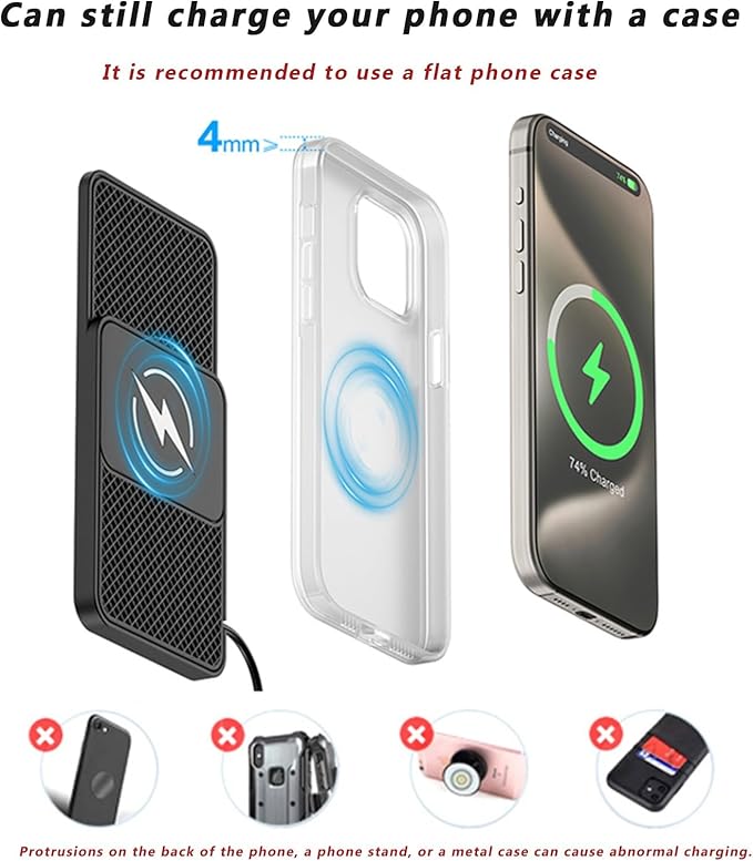 Wireless Car Charger for Ford Mustang 2000–2025, 15w Fast Phone Chargers Charging Pad Non-Slip Essential Electronic Devices for Long-Distance Travel,normal-30cm Cable Type-C Plug