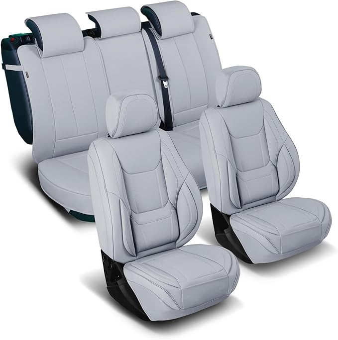 Coverland Custom Fit Car Seat Covers for SUV Compatible with [X1, Pacifica, Passport, Patriot, Captur] Premium Water Resistant Leather Non-Slip Interior Protector [Full Set Gray - Size Chart X73]